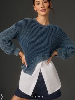 Pilcro Blue Ribbed asymmetrical twofer Sweater